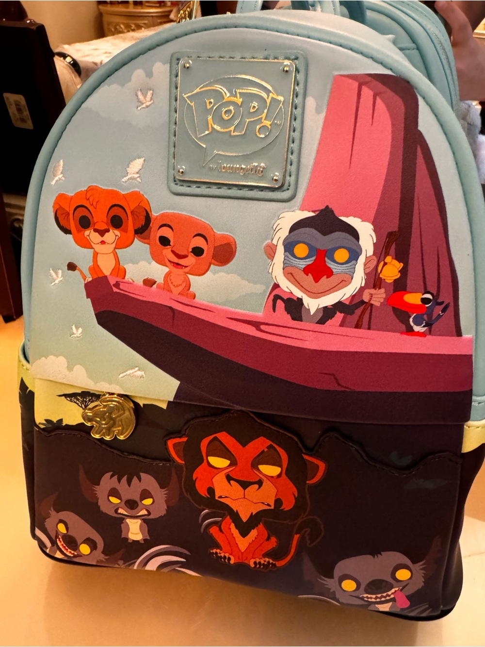 Loungefly pop Lion King Kids Backpack in Light Blue and Pink